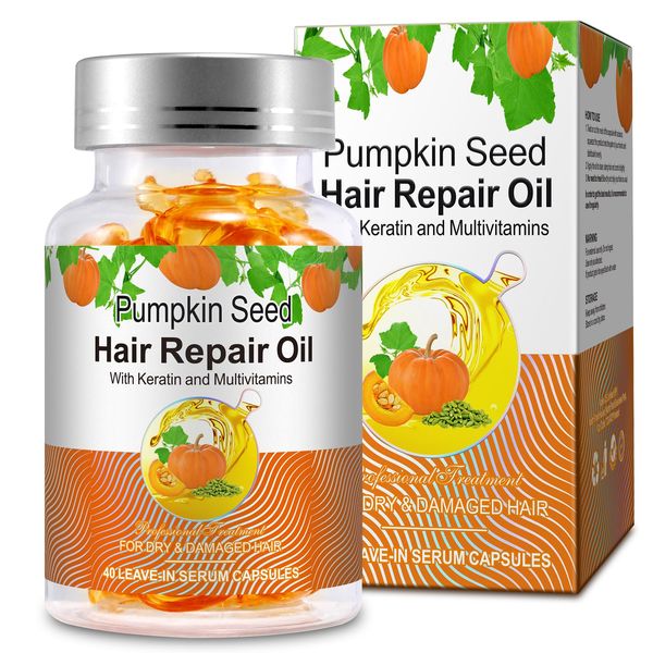 NTSNWFWX Pumpkin Seed Oil Capsules,Pumpkin Seed Oil for Damaged Hair,Pumpkin Seed Oil Organic Cold Pressed,with Argan Oil,Avocado Oil,Jojoba Oil,Vitamin,Strengthens Hair,Moisture,40 Count