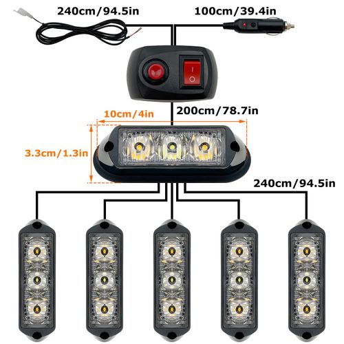 EASE2U E (UPGRADE 2) Led Strobe Lights for Emergency Vehicles Trucks 12-24V IP66 Waterproof (White Amber)