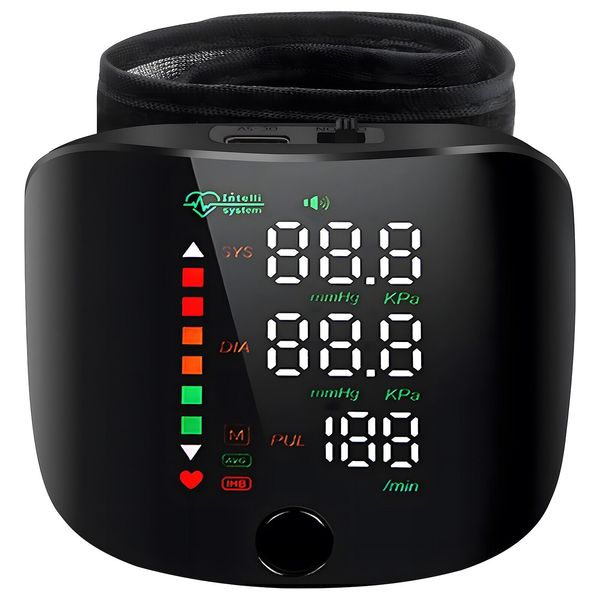 Rechargeable Wrist Blood Pressure Monitor LED Heart Rate Monitor Voice Broadcast