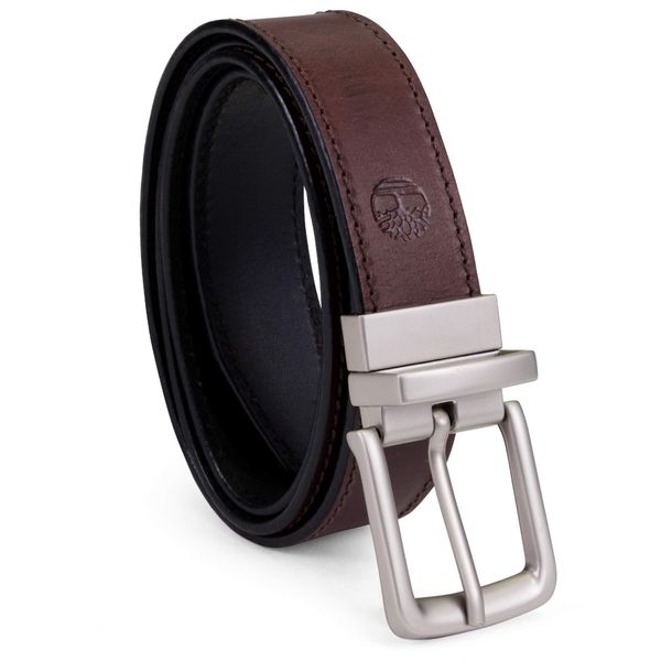 Timberland Men's Classic Leather Belt Reversible From Brown To Black, Brown/black, 36