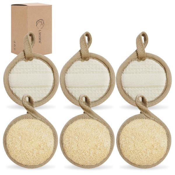 Face Exfoliating Loofah Scrubber Exfoliator Pads - Natural Luffa Facial Sponges Brush for Cleansing Exfoliation, Manual Face Cleanser Pad for Scrub Clean Facial Skin for Men Women Bath Shower, 6 Pack