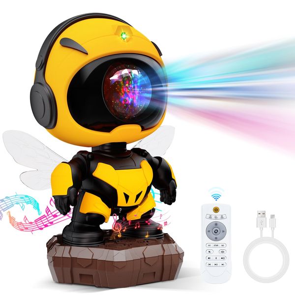 YAYZA! Galaxy Projector Starry Night Light, Little Bee Astronaut Star Projector, Starry Nebula LED Lamp with Remote, Kids Room Timed Decor Aesthetic for Children's Day, Christmas, Birthday