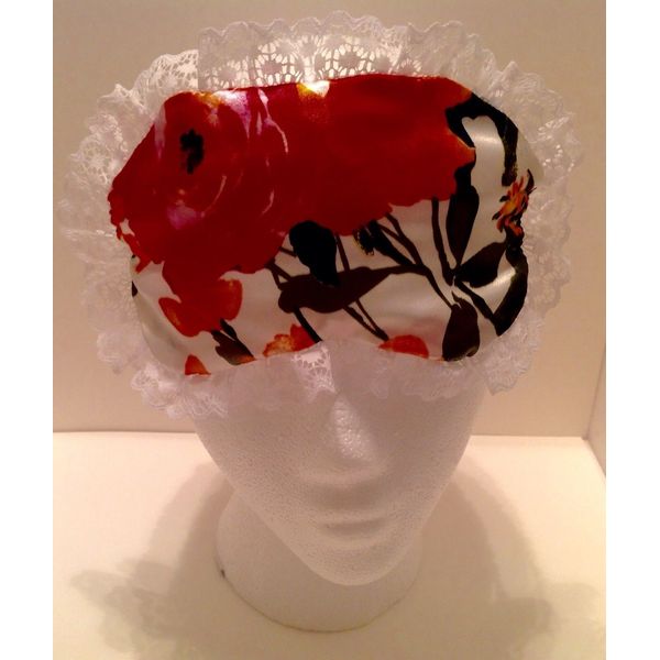 NEW Beautiful Floral Satin Sleep Mask w white lace  trim. Home made.