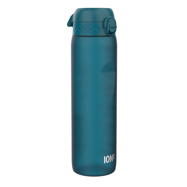 Ion8 1 Litre Water Bottle with Times to Drink, Leak Proof, Flip Lid, Carry Handle, Dishwasher Safe, BPA Free, Soft Touch Contoured Grip, Ideal for Gym, Health and Fitness, 1000ml, Deep Teal