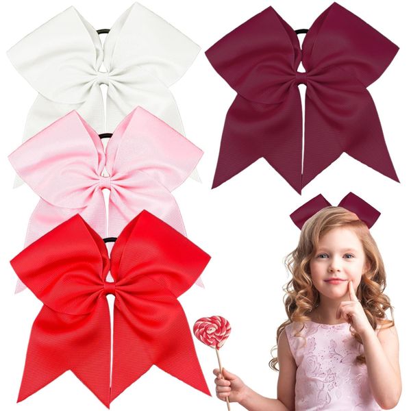 REDANHA 4PCS Large Cheerleading Bow 8 Inch Hair Ties with Bows Satin Bow Hair Bows with Ponytail Holder for Teen Girls(Red Color Scheme)