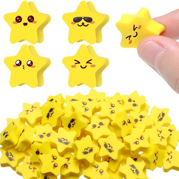 PerKoop 60 Pcs Mini Erasers for Kids Cute Erasers Bulk Welcome Back to School Gifts for Students Classroom Rewards Prizes Party Favors(Star)