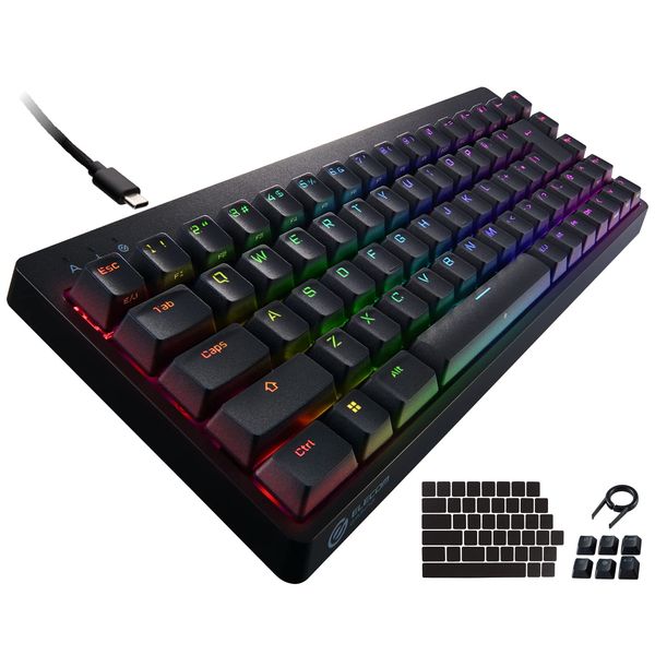 Elecom V-custom VK300CBK Gaming Keyboard, Wired RGB, Numeric Keypadless, 65% Size, Mechanical, Neo Clutch Key Cap, Blue Axis, Clicky, USB Port