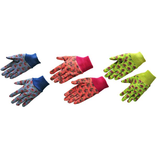 G & F Products 1823-3 JustForKids Soft Jersey Kids Garden Gloves, Kids Work Gloves, 3 Pairs Green/Red/Blue per Pack