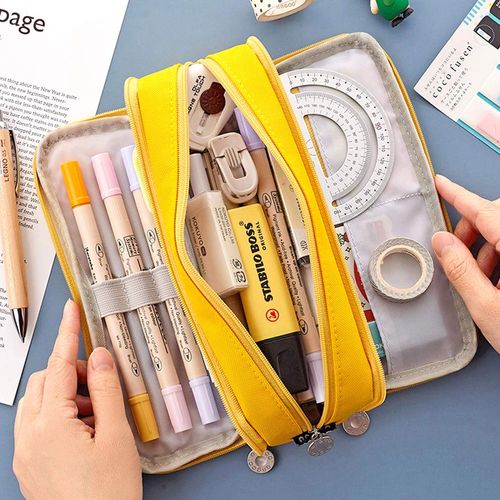 iSuperb Large Pencil Case 3 Compartments Pencil Pouch Big Capacity Pencil Bag for Kids Teen Girls Boys Student School Supplies Oxford Pen Organizer Makeup Bag (YELLOW)