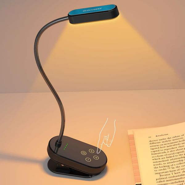 Glocusent 16 LED Mini Book Light for Reading in Bed, Clip On Reading Light, Rechargeable & Long Lasting for 80+Hrs, 3 Colors & 5 Brightness Levels, Perfect Reader Gifts, Book Lovers, Kids (Black)