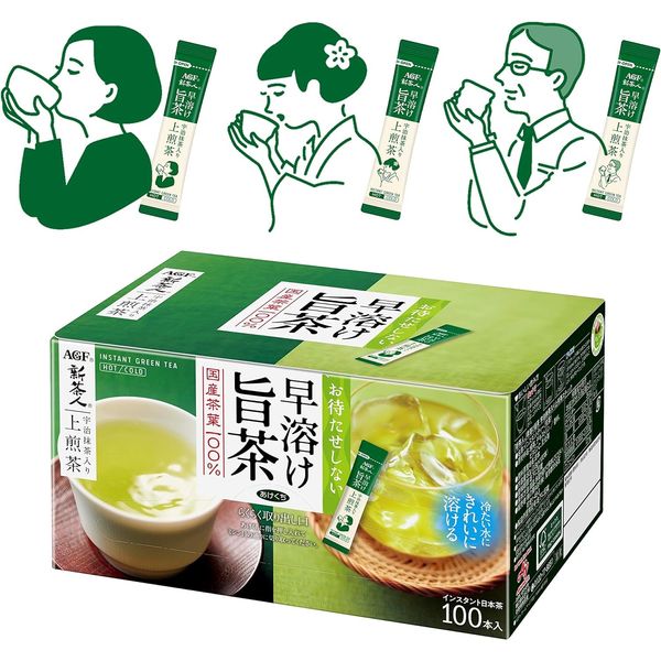 AGF New Tea Jin Fast Melting Delicious Tea with Uji Matcha Green Tea Sticks, 100 Sticks (Green Tea Powdered Tea), 0.03 oz (0.8 g) x 100