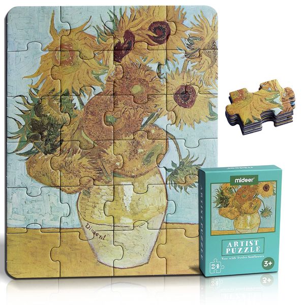 YOGEON 24 Pieces Twelve Sunflowers Puzzle, Toddler Artist Puzzles for Kids Ages 3-5, 4-8 Easy-an Intellectual Decompression Entertainment Game and Preschool Educational Learning Toys