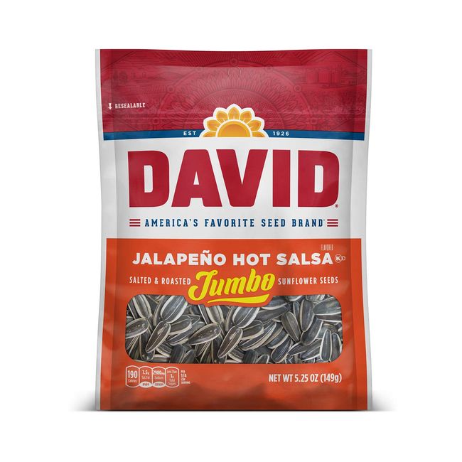 DAVID Roasted and Salted Jumbo Sunflower Seeds, Jalapeño, 5.25 Ounce (Pack of 12)