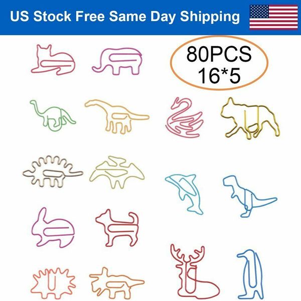 80pcs Cute Animals Paper Clips Coated Paper Clips Bookmark Office School Supplie