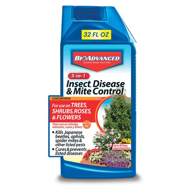 BIOADVANCED 701285B 3-in-1 Insect Disease & Mite Control Concentrate, 32 oz, White