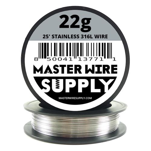 Stainless Steel 316L - 25' - 22 Gauge Wire - 25ft - 0.65mm - 0.025in - Master Wire Supply - Made in USA