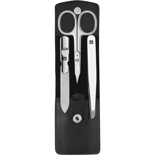 ZWILLING Manicure Pedicure Set 3 Pieces with Combination Nail Scissors for Hands and Feet, 100% Leather, Black