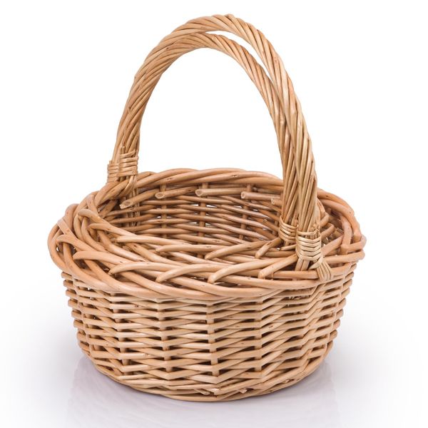 Woodluv Storage Baskets Set of 2, Wedding Flower Girls Baskets, Round Wicker Woven Easter Baskets, Display Hamper Baskets, Gift Baskets, Natural