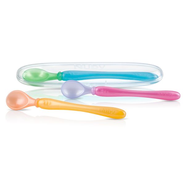 Nuby 3-Pack Easy Go Spoons and Travel Case, Colors May Vary, 9 Months Plus