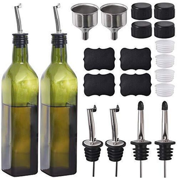 Olive Oil Bottle 17 oz/500 ml Glasses Oil & Vinegar Cruet with Pourers + Funn...