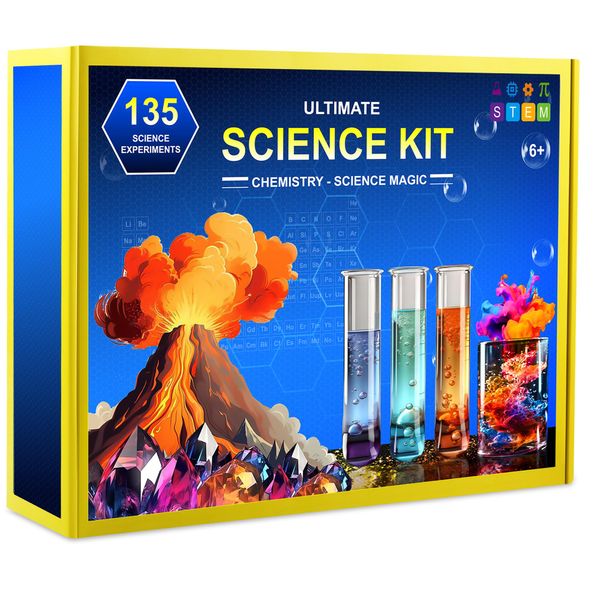 JUGVOLX 135 Experiments Science Kits for Kids Age 6-12 Year Old, Chemistry Set Erupting Volcano, STEM Project Educational Toys Christmas Birthday Gift Ideas for Boys Girls