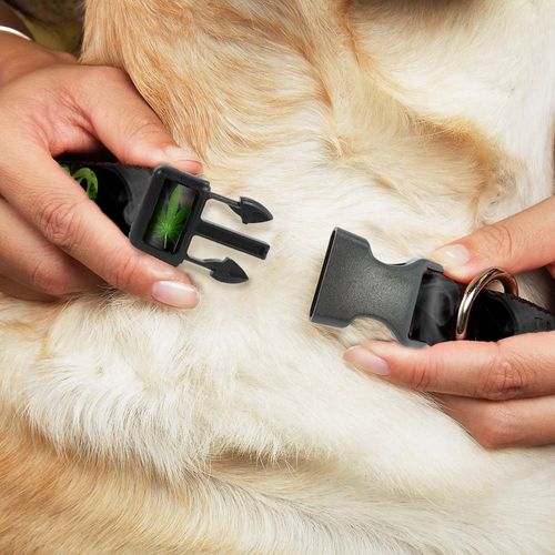 Buckle-Down Plastic Clip Collar - 420 Pot Leaf Black Smoke Green - Narrow-Small 6-9", Multicolor