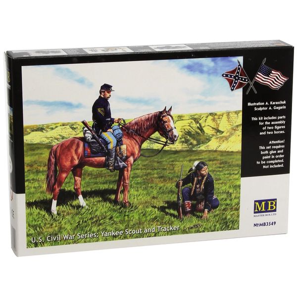 Master Box Civil War Yankee Scout and Indian Tracker with Horses Figure Model Building Kits (1:35 Scale)