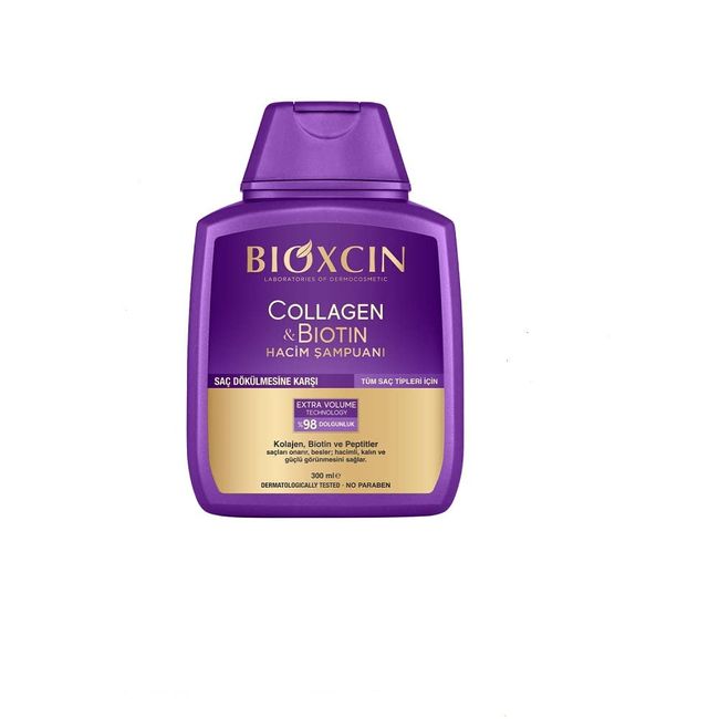 All Hair Types Bioxsine Bioxcin Collagen & Biotin Extra Volume & Plump Bigger, Stronger, Thicker Shampoo 300 Ml - 10.14 fl oz