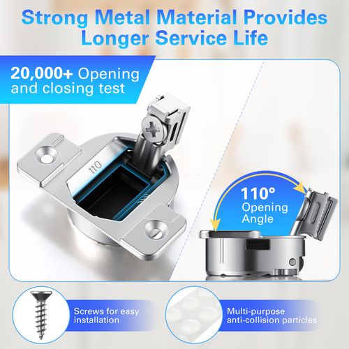 Yaomiao 8 Pack Replacement Hinges Compatible with 110 Compact 33 Cabinet Hinges, Compatible with 130.1100.23, 33.3600 Face Frame Cabinet Door Hardware with Screws&Rubber Bumpers (No Mounting Plate)