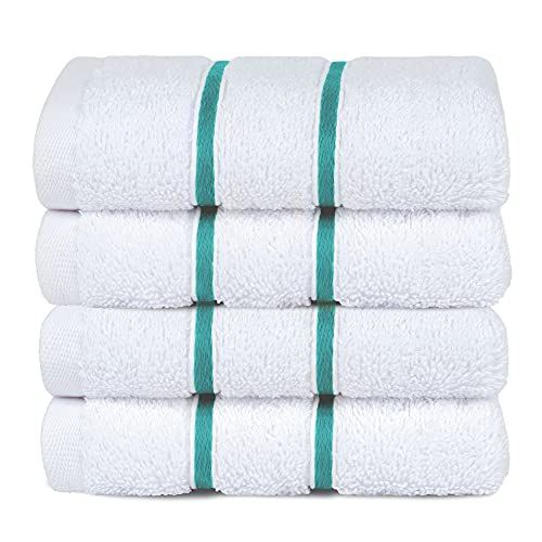 Dorlion Towels 4 Packed White Washcloth Set, 100% Turkish Cotton Washcloths Washrags, Small Hand Face Towels for Bathroom and Kitchen, Turquoise Blue