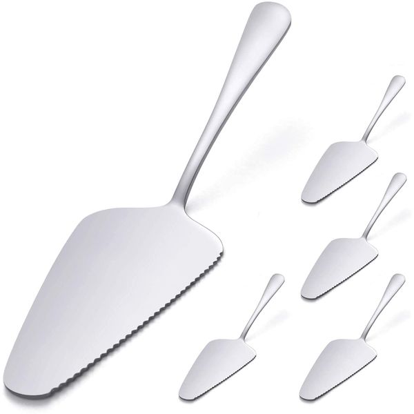 RayPard Pack of 5 Stainless Steel Pie Cake Server Knife with Mirror Finished & Onside with Fine Serrated Edge