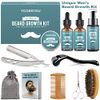 Beard Growth Kit,Beard Kit W/Straight Razor,2 PACK Beard Growth Oil,Beard Wash,Balm,Brush,Comb,Scissors Mens Birthday Christmas Gifts for Men Boyfriend Husband Beard Grooming Shaving Kit