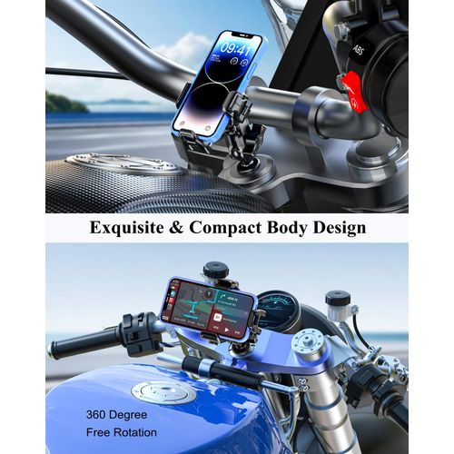 BRCOVAN Motorcycle Fork Stem Phone Mount with Vibration Dampener, Anti-Theft Motorcycle Cellphone Holder, [Camera Friendly] [1s Lock & Release] Adjustable Mobile Phone Cradle Fit 5.4-7.2" Smartphones