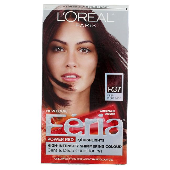 L'Oreal Paris Feria Power Reds High-Intensity Shimmering Colour, Blowout Burgundy [R37] (Warmer) 1 ea (Pack of 4)