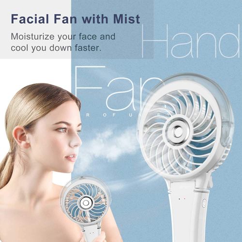 HandFan Portable Misting Fan, Handheld Mister Fan, USB Rechargeable Personal Mist Fan, Battery Operated Spray Water Fan, Mini Electric Cooling Hand Fans for Eyelash Travel Outdoors Hiking(White)