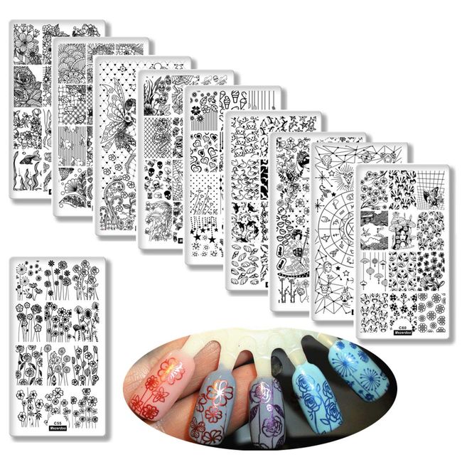 Nail Stamping Plate Butterfly Skull Kyoto Theatre Nail Image Plate Set 10pcs/lot Leaf Flower Series DIY Nail Art Picture Stencil Stamp Template Polish Manicure