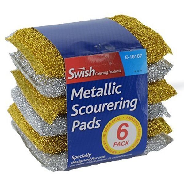 6x Metallic Scouring Pads Washing Up Non Stick Scratch Kitchen Sponge Scourer Shopmonk