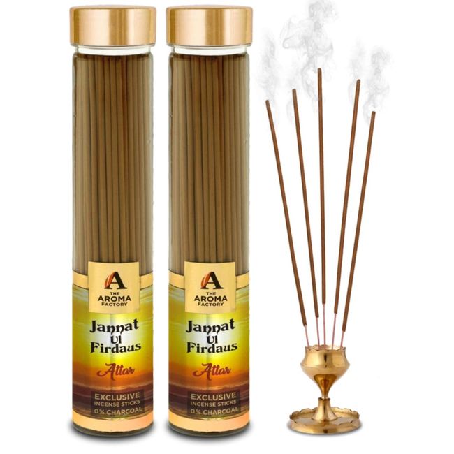 The Aroma Factory Attar Jannat Ul Firdaus Incense Sticks Agarbatti (Charcoal Free & 100% Herbal) Bottle Pack of 2 x 100