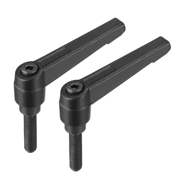 sourcing map M8 x 32mm Handle Adjustable Clamping Lever Thread Push Button Ratchet Male Threaded Stud Knobs Rotating Screw Handles Bolts with Locking Lever Black 2pcs