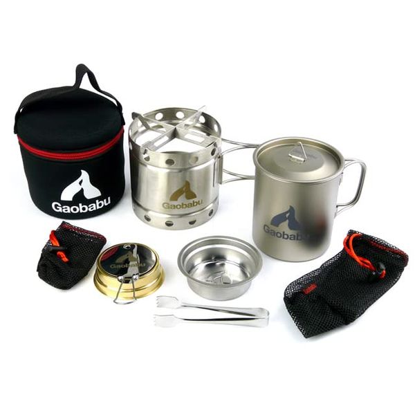 Gaobabu GSET-24 Caribo Titanium Mug + Solid Fuel Tool Set