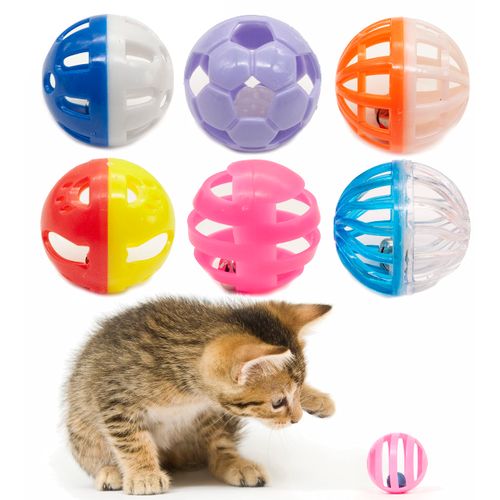 Fashion's Talk 12PCS Value Pack Plastic Ball Cat Toys Lattice Balls with Bell Jingle Kitten Toy,Gift Box 1.5" 6 Styles