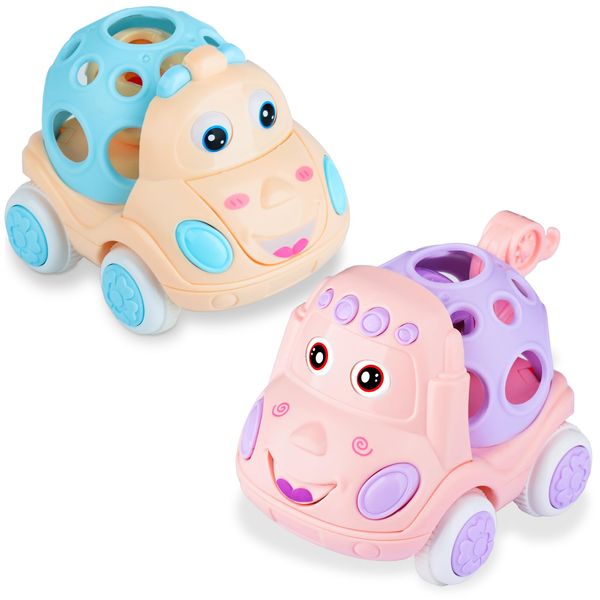 Baby Toy Cars - Toy Cars for Toddlers 1-3,Soft Rattle and Roll Truck for 1-3 Year Olds Girl, Rattle Car for Baby,Gifts for 6-18 Months Baby,Push Toys Cars for Toddler ,Baby Girl Toy Cars for Babies