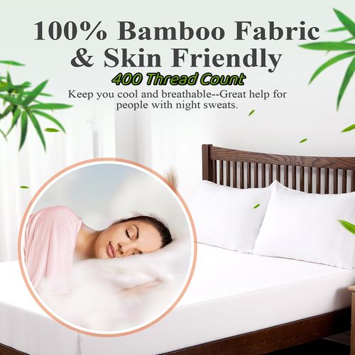 Bamboo Viscose Fitted Sheet 1 Pack Twin-XL/Split King Size Only,400 Thread Count,8-16" Deep Pocket,Bottom Sheet Colorfast Soft & Silky & Breathable(1 Fitted Sheet Only, White, Twin-XL)