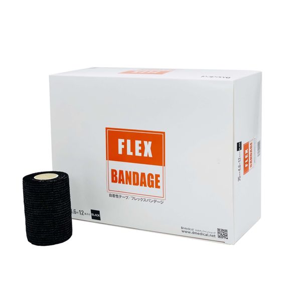 Flex Bandage Black 2.0 inches (75 mm) x 1.8 ft (4.6 m) 12 Pcs Taping Self Adhesive Black DMedical D Medical Thigh/Knee Wrist Fixing Covering Taping Tape Elastic Self Adhesive Tape Self Adhesive