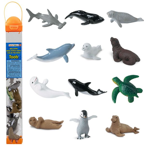 Safari Ltd. Baby Sea Life TOOB - Figurines: Harp Seal, Beluga, Penguin, Dolphin, Orca, Shark, Manatee, Turtle, Walrus, Sea Lion, Otter - Educational Toy Figures For Boys, Girls & Kids Ages 3+