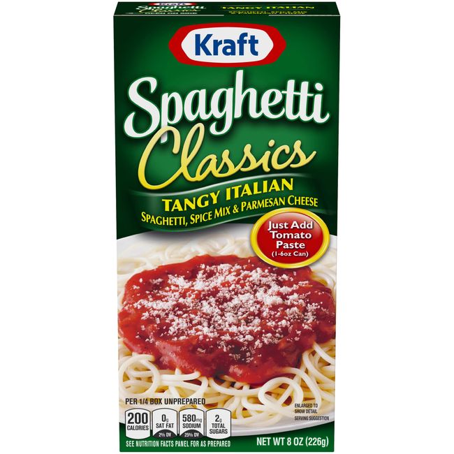 Kraft Spaghetti Classics Tangy Italian Spaghetti (Spices, & Parmesan Cheese Meal Mix, 12 ct Pack, 8 oz Boxes)