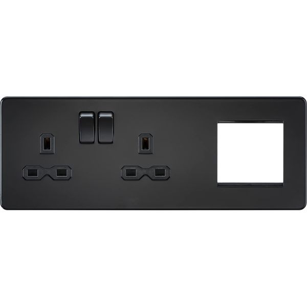 Screwless 13A 2G DP Socket + 2G Modular Combination Plate - Matt Black