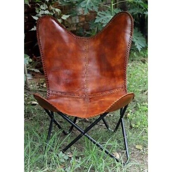 Antique Leather Relax Arm Chair Leather Butterfly Chair Home Décor Lounge Accent