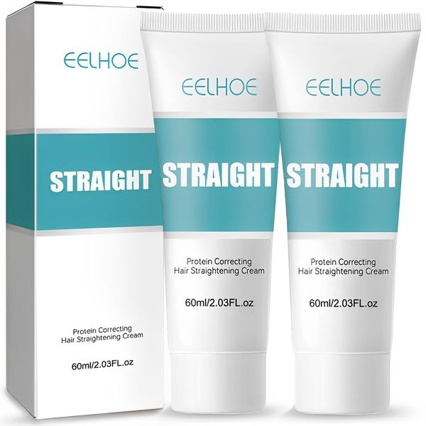 2PCS Eelhoe Straight Hair, Protein Correcting Hair Straightening Cream, Eelhoe Keratin Treatment Hair Straightening Cream, Silk & Gloss Nourishing Fast Smooth Hair Straightening Balm