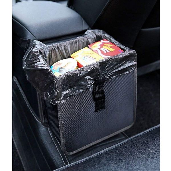 PowerTiger Car Rubbish Bin Hanging Auto Trash Bag Litter Container Water Resistant Leak Proof Collapsible Garbage Organiser, 6.5Ltr Capacity Black